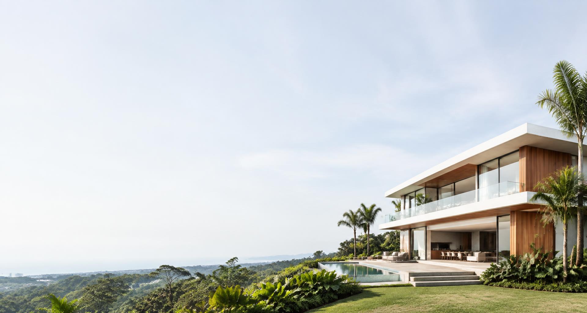 Casa contemporânea com jardim e amplas janelas